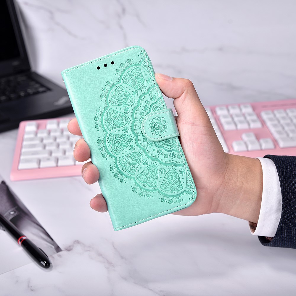Imprint Mandala Flower Wallet Leather Phone Case for Samsung Galaxy A72 5G/A72 4G - Green-10