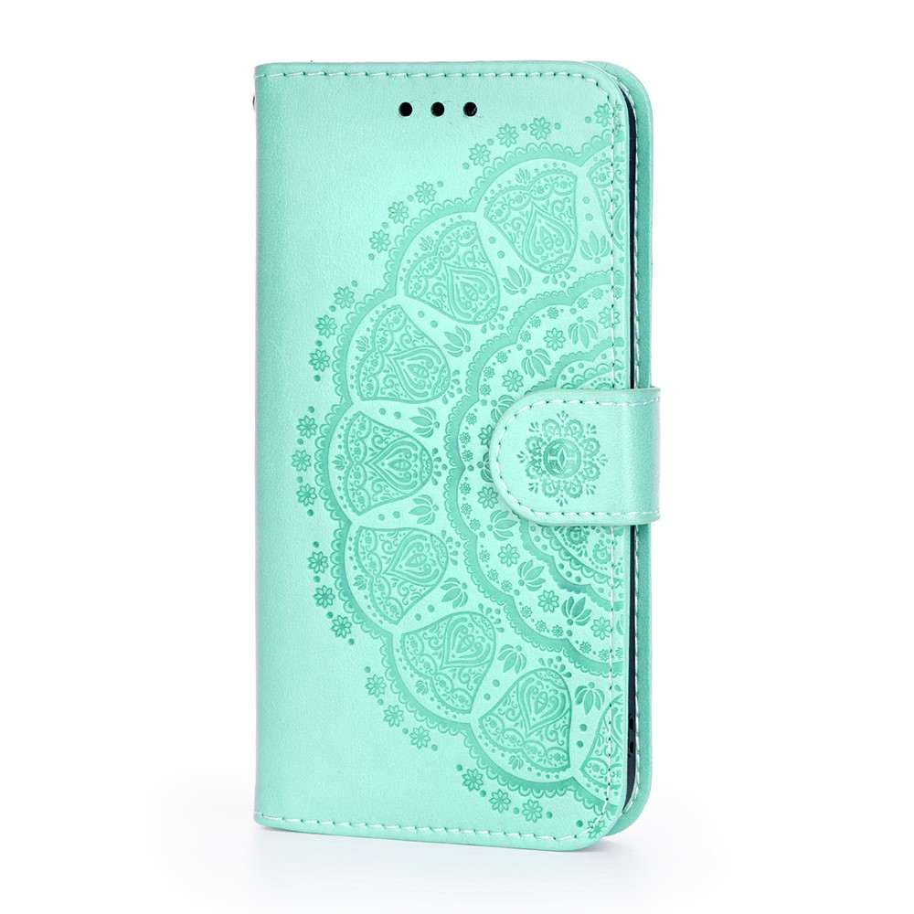 Imprint Mandala Flower Wallet Leather Phone Case for Samsung Galaxy A72 5G/A72 4G - Green-2
