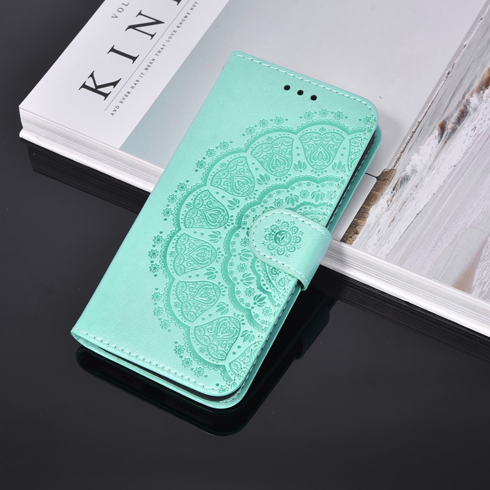Imprint Mandala Flower Wallet Leather Phone Case for Samsung Galaxy A72 5G/A72 4G - Green-9