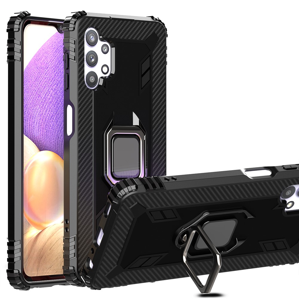 Anti-drop TPU Phone Case Shell with Finger Ring Kickstand for Samsung Galaxy A32 5G - Black-1