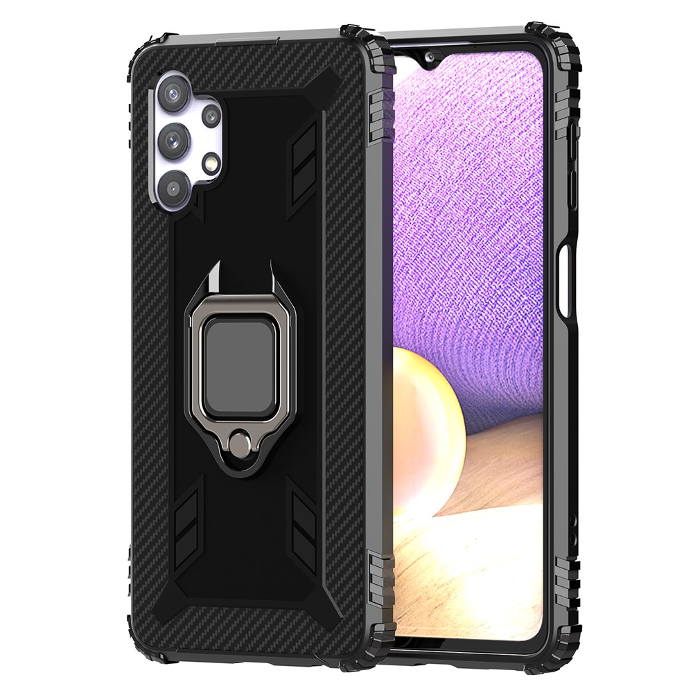 Anti-drop TPU Phone Case Shell with Finger Ring Kickstand for Samsung Galaxy A32 5G - Black-2
