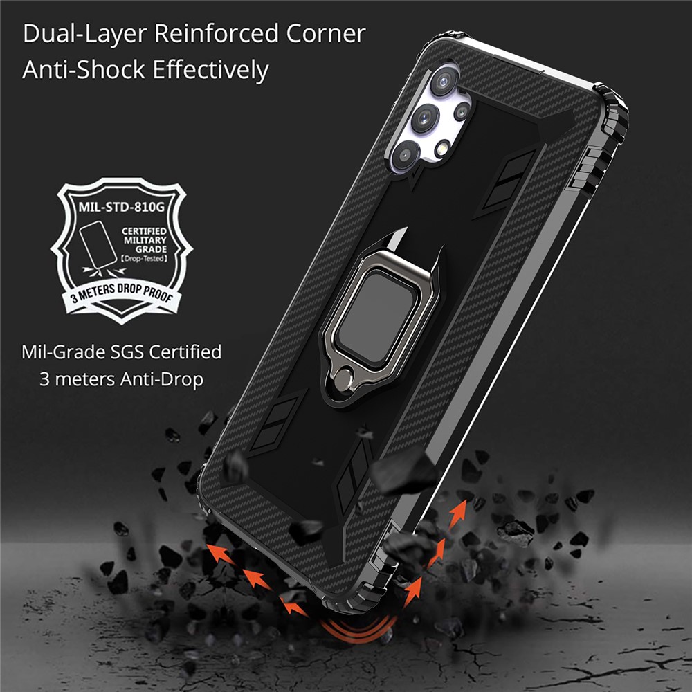 Anti-drop TPU Phone Case Shell with Finger Ring Kickstand for Samsung Galaxy A32 5G - Black-3