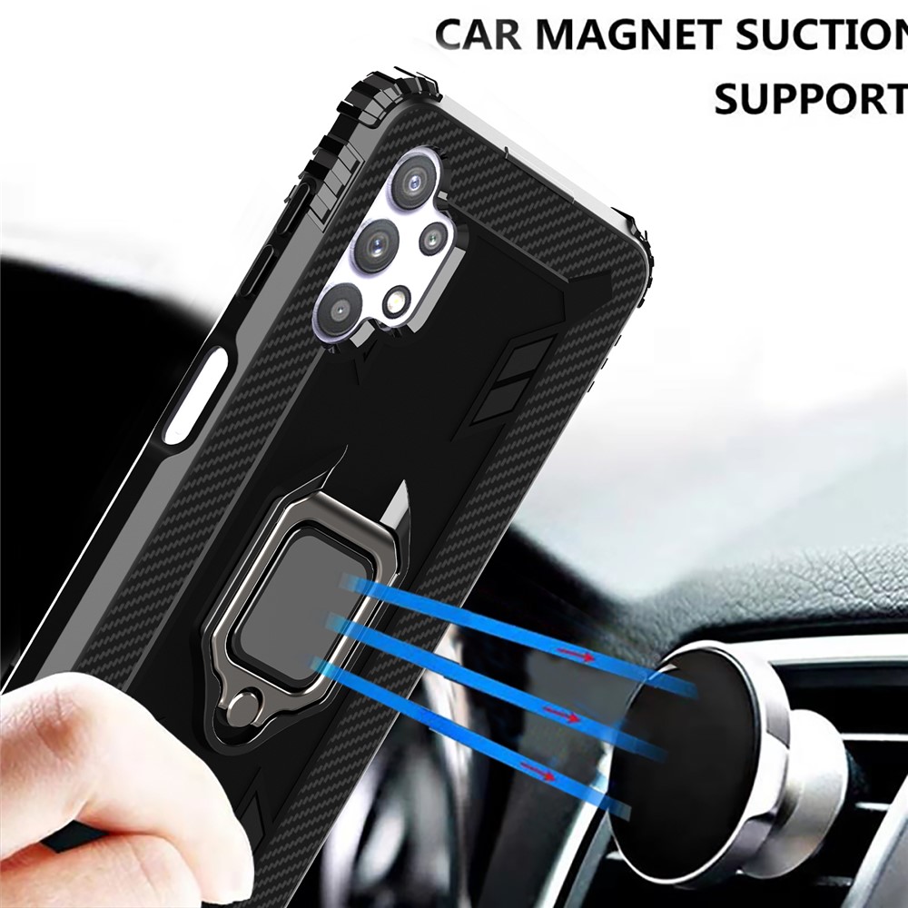 Anti-drop TPU Phone Case Shell with Finger Ring Kickstand for Samsung Galaxy A32 5G - Black-5