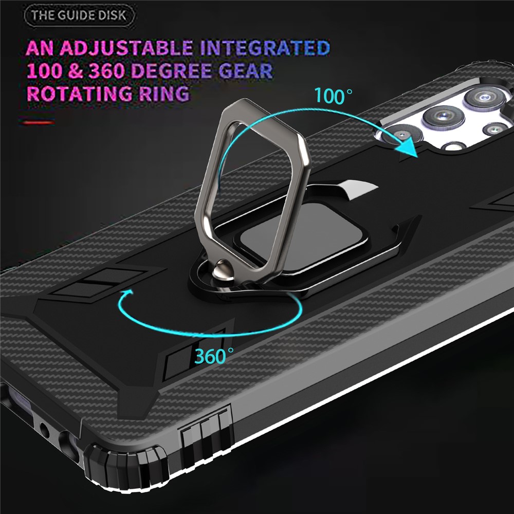 Anti-drop TPU Phone Case Shell with Finger Ring Kickstand for Samsung Galaxy A32 5G - Black-6