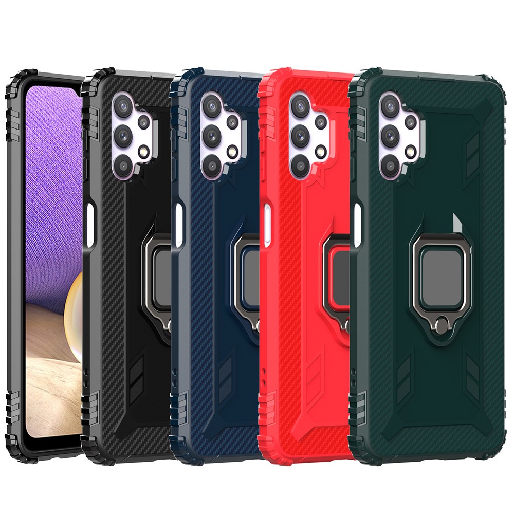 Anti-drop TPU Phone Case Shell with Finger Ring Kickstand for Samsung Galaxy A32 5G - Black-7