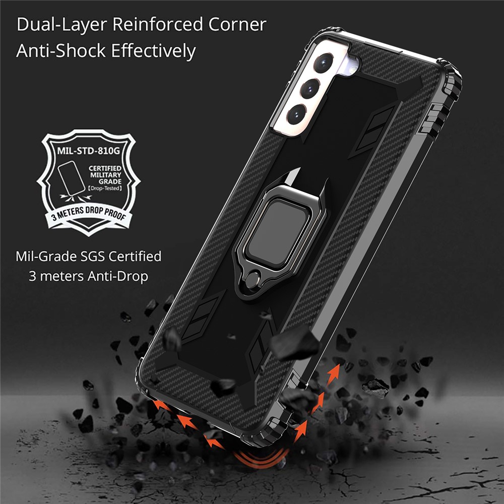 Soft TPU Finger Ring Kickstand Phone Shell Cover Case for Samsung Galaxy S21 5G - Black-5