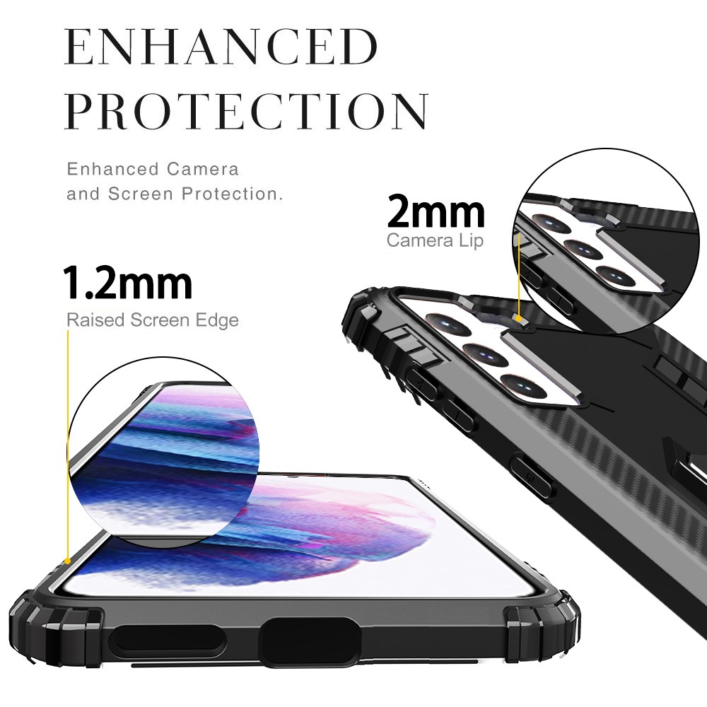 Soft TPU Finger Ring Kickstand Phone Shell Cover Case for Samsung Galaxy S21 5G - Black-6