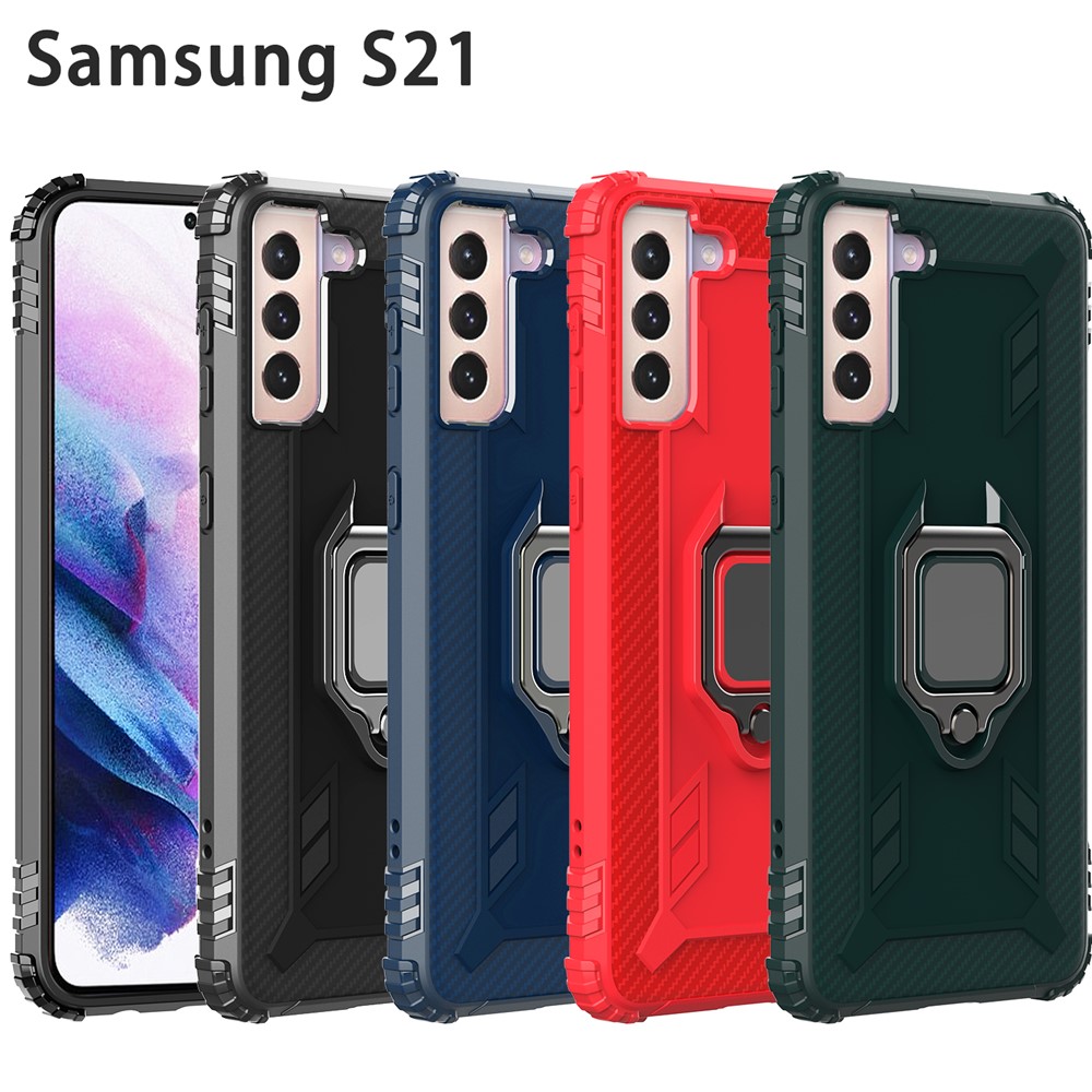 Soft TPU Finger Ring Kickstand Phone Shell Cover Case for Samsung Galaxy S21 5G - Black-7