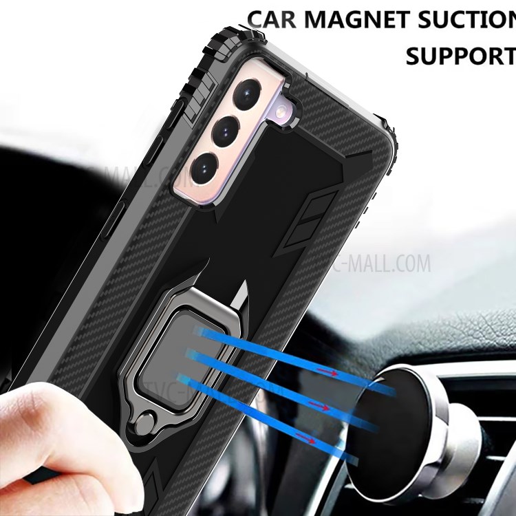 Finger Ring Kickstand Shockproof TPU Phone Protective Cover Shell for Samsung Galaxy S21+ 5G - Black-5