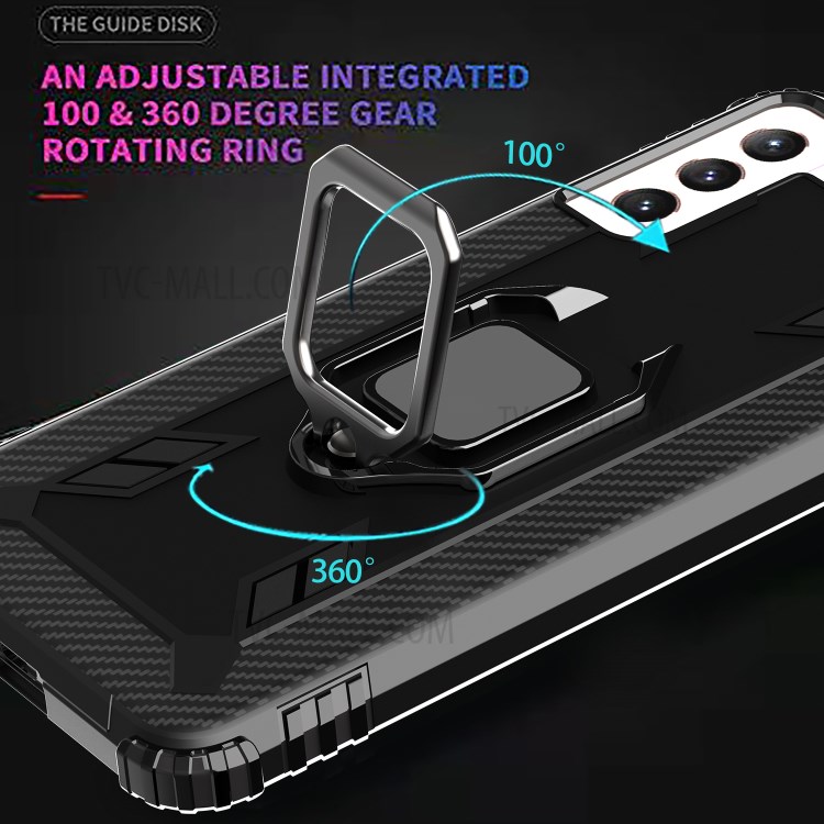 Finger Ring Kickstand Shockproof TPU Phone Protective Cover Shell for Samsung Galaxy S21+ 5G - Black-6