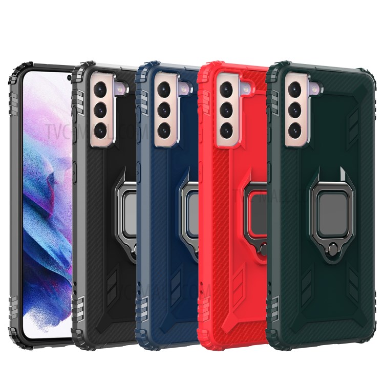 Finger Ring Kickstand Shockproof TPU Phone Protective Cover Shell for Samsung Galaxy S21+ 5G - Black-7