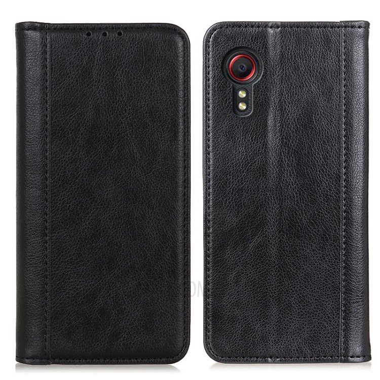 Auto-absorbed Litchi Texture Split Leather Wallet Case for Samsung Galaxy Xcover 5 - Black-1