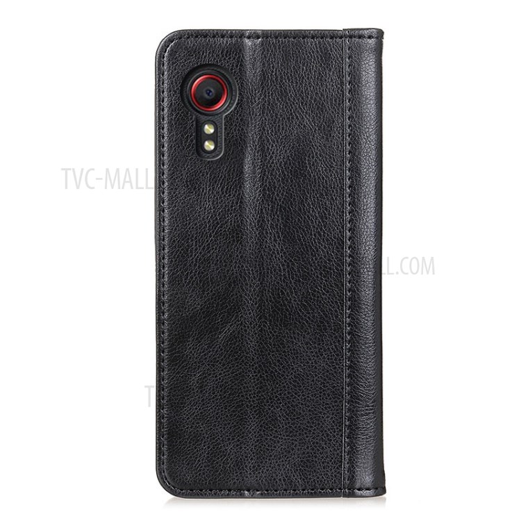 Auto-absorbed Litchi Texture Split Leather Wallet Case for Samsung Galaxy Xcover 5 - Black-2