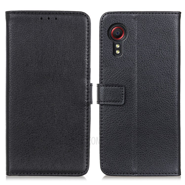 Litchi Skin Leather Wallet Stand Case for Samsung Galaxy Xcover 5 - Black-1