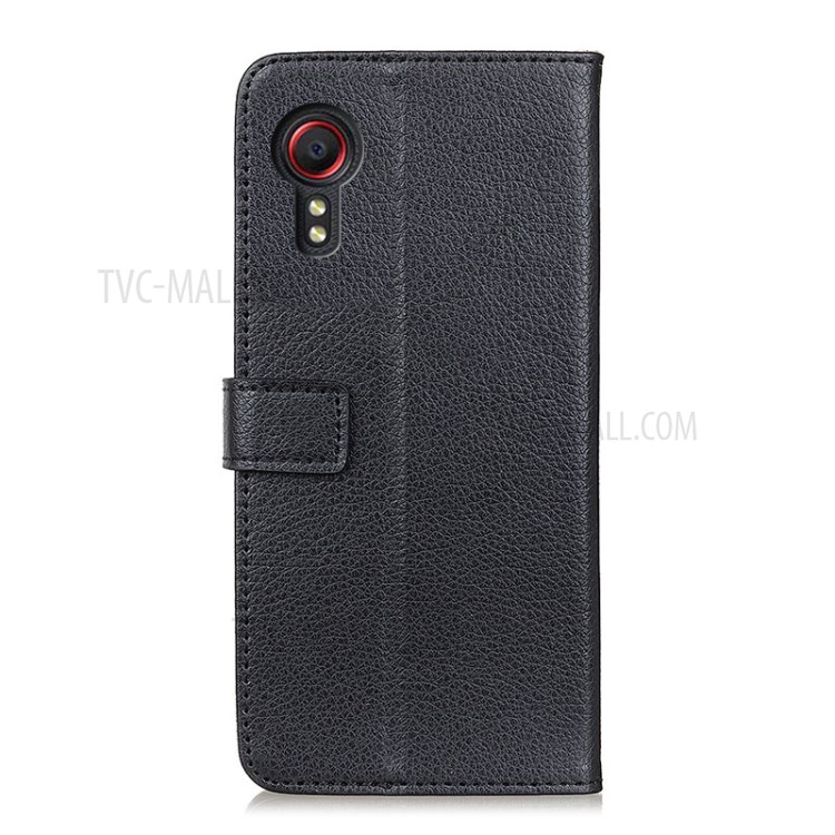 Litchi Skin Leather Wallet Stand Case for Samsung Galaxy Xcover 5 - Black-2