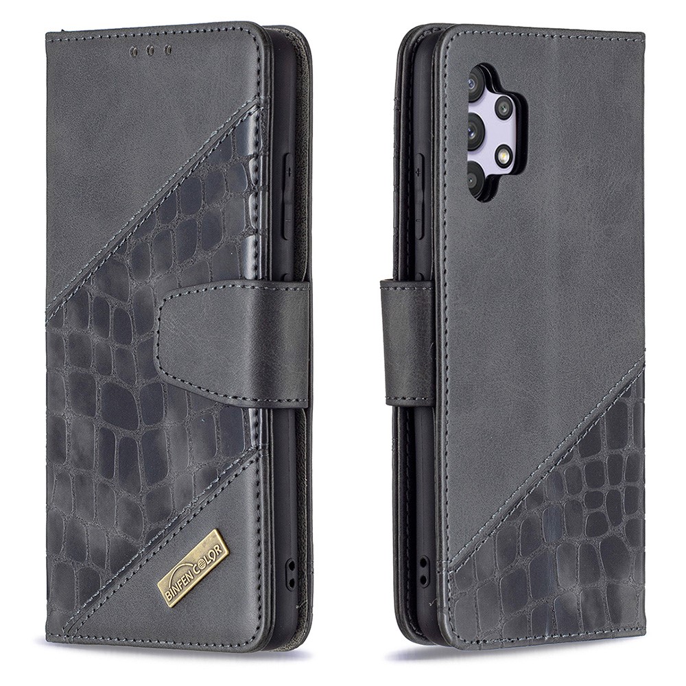 BF04 Splicing Crocodile Texture Wallet Stand Leather Case for Samsung Galaxy A32 4G (EU Version) - Black-1