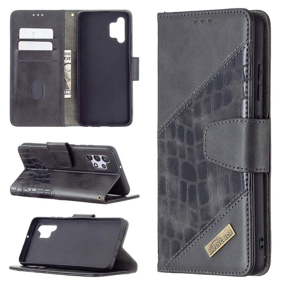 BF04 Splicing Crocodile Texture Wallet Stand Leather Case for Samsung Galaxy A32 4G (EU Version) - Black-4