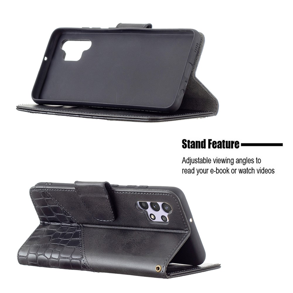 BF04 Splicing Crocodile Texture Wallet Stand Leather Case for Samsung Galaxy A32 4G (EU Version) - Black-5