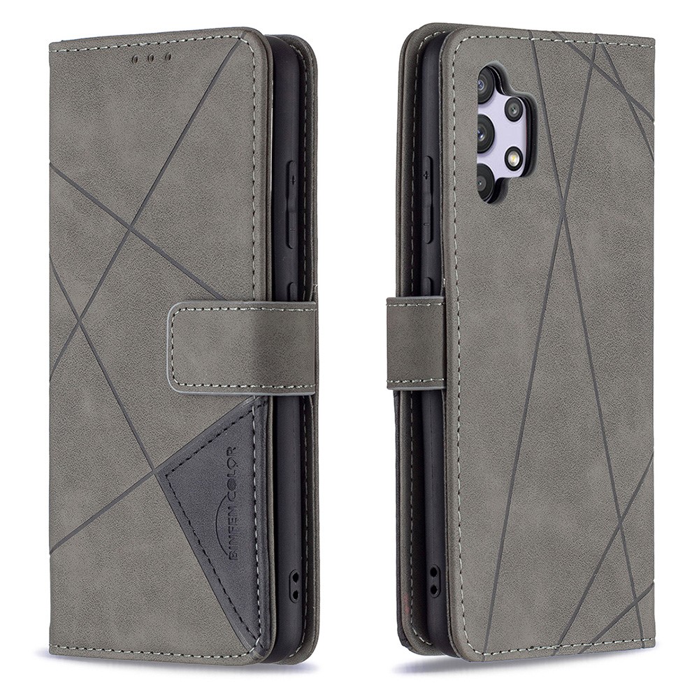 BF05 Geometric Pattern Leather Wallet Case for Samsung Galaxy A32 4G (EU Version) - Grey-1