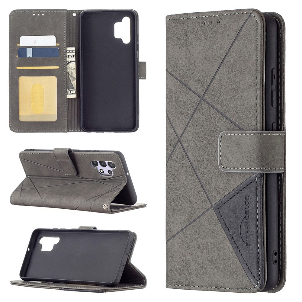 BF05 Geometric Pattern Leather Wallet Case for Samsung Galaxy A32 4G (EU Version) - Grey-4