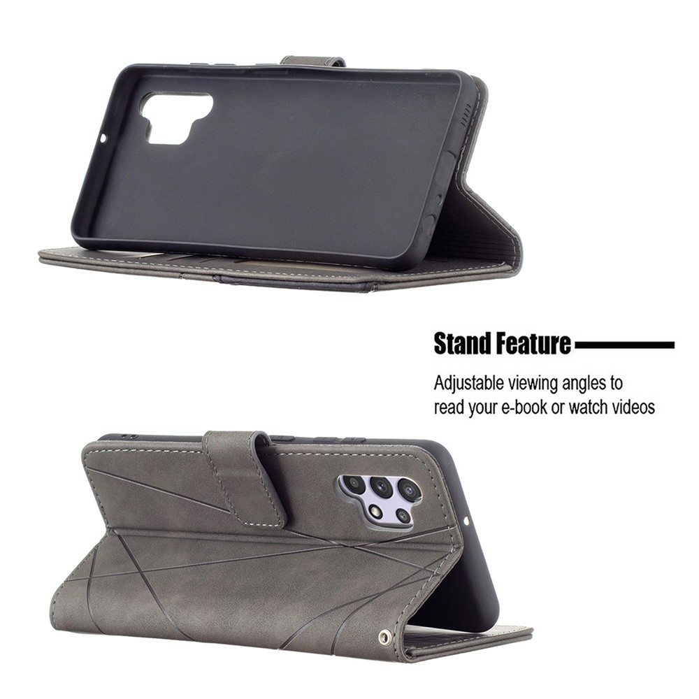 BF05 Geometric Pattern Leather Wallet Case for Samsung Galaxy A32 4G (EU Version) - Grey-5