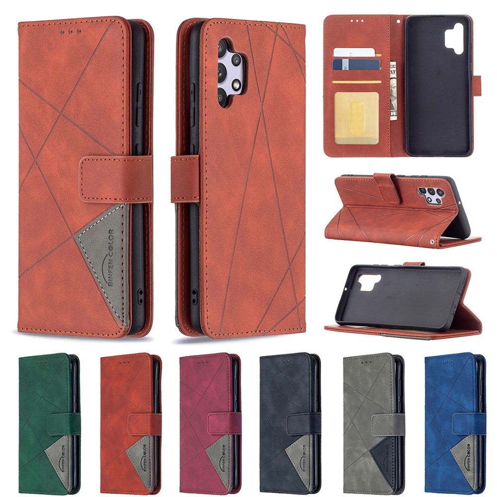 BF05 Geometric Pattern Leather Wallet Case for Samsung Galaxy A32 4G (EU Version) - Grey-9