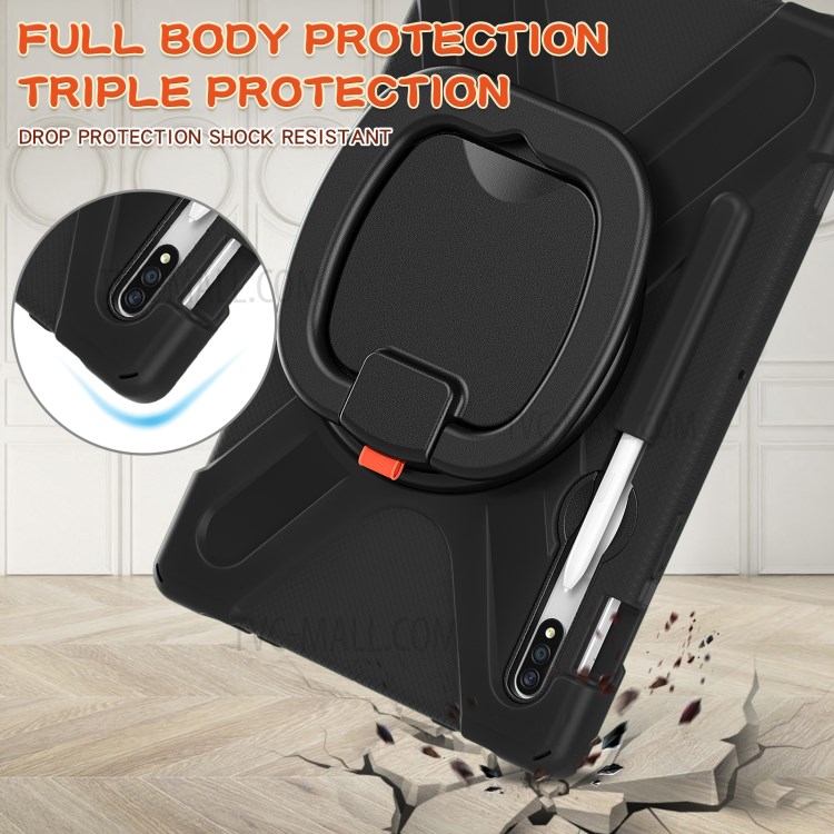 360 Degree Swivel PC + Silicone Kickstand Case for Samsung Galaxy Tab S7 - All Black-10