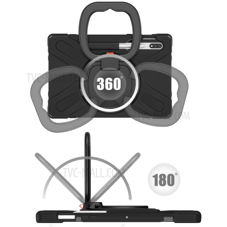 360 Degree Swivel PC + Silicone Kickstand Case for Samsung Galaxy Tab S7 - All Black-11