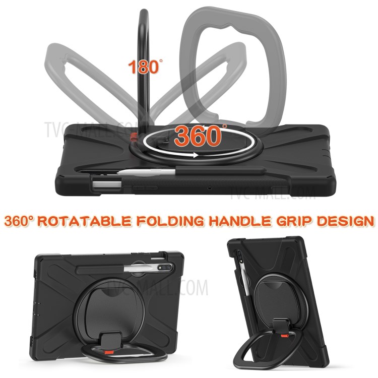 360 Degree Swivel PC + Silicone Kickstand Case for Samsung Galaxy Tab S7 - All Black-3