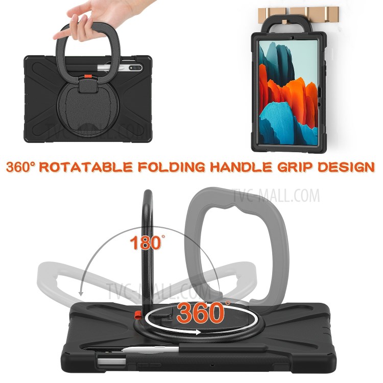 360 Degree Swivel PC + Silicone Kickstand Case for Samsung Galaxy Tab S7 - All Black-4