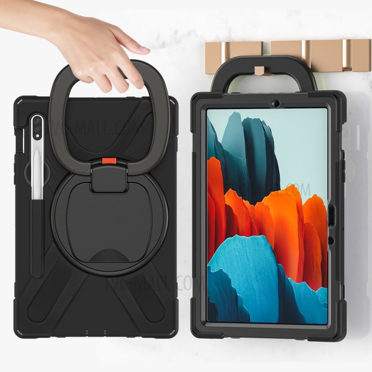 360 Degree Swivel PC + Silicone Kickstand Case for Samsung Galaxy Tab S7 - All Black-6
