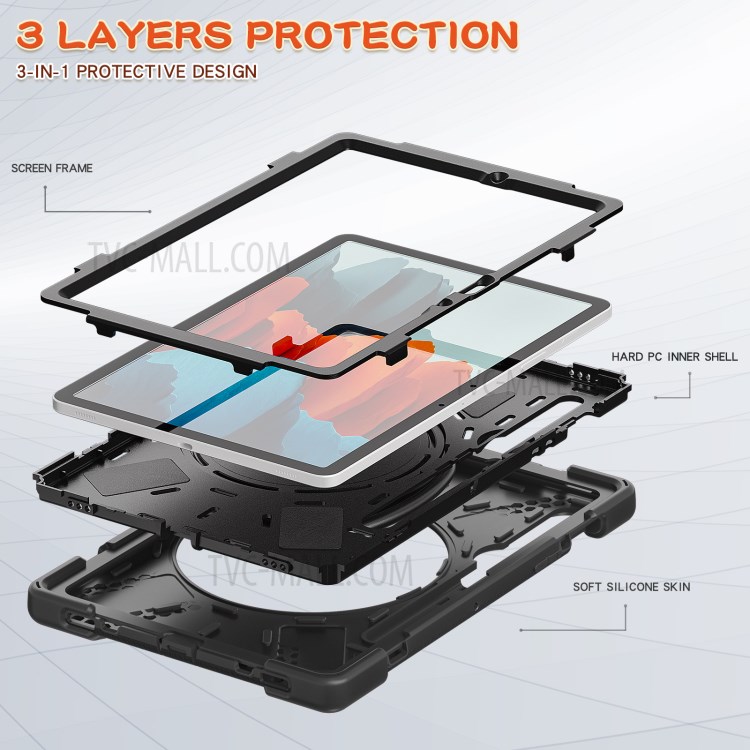 360 Degree Swivel PC + Silicone Kickstand Case for Samsung Galaxy Tab S7 - All Black-9