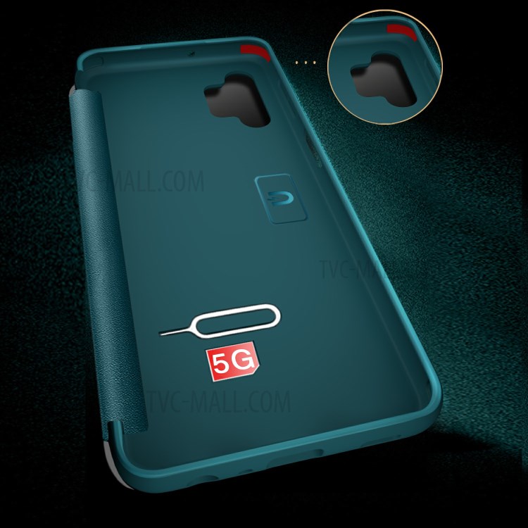 Elegant Style Ultra Thin Leather Flip Case for Samsung Galaxy A52 5G / 4G with Built-in Ejector and SIM Card Slots - Blackish Green-3