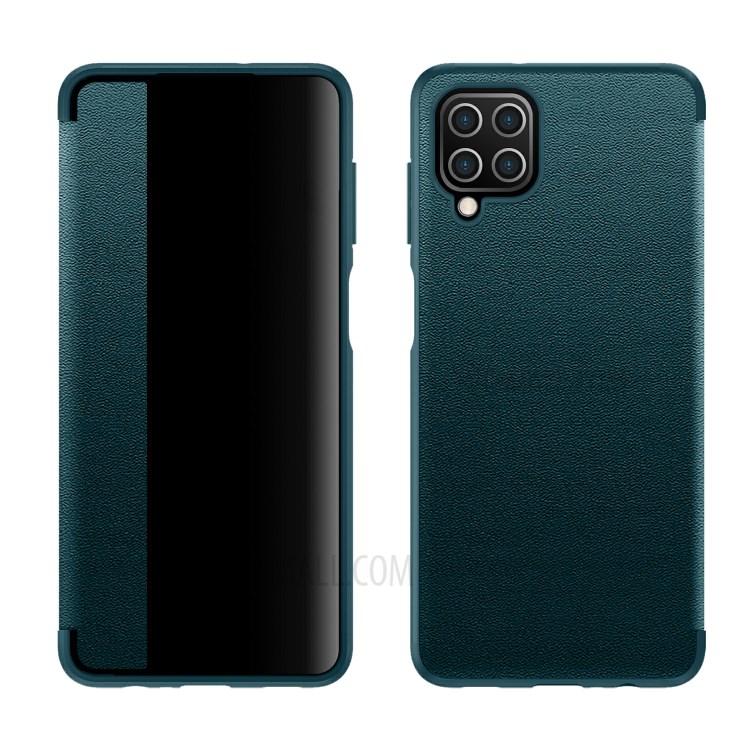 Ultra Thin Bulit-in Ejector and SIM Card Slots Elegant Leather Cover for Samsung Galaxy A12 - Blackish Green-1