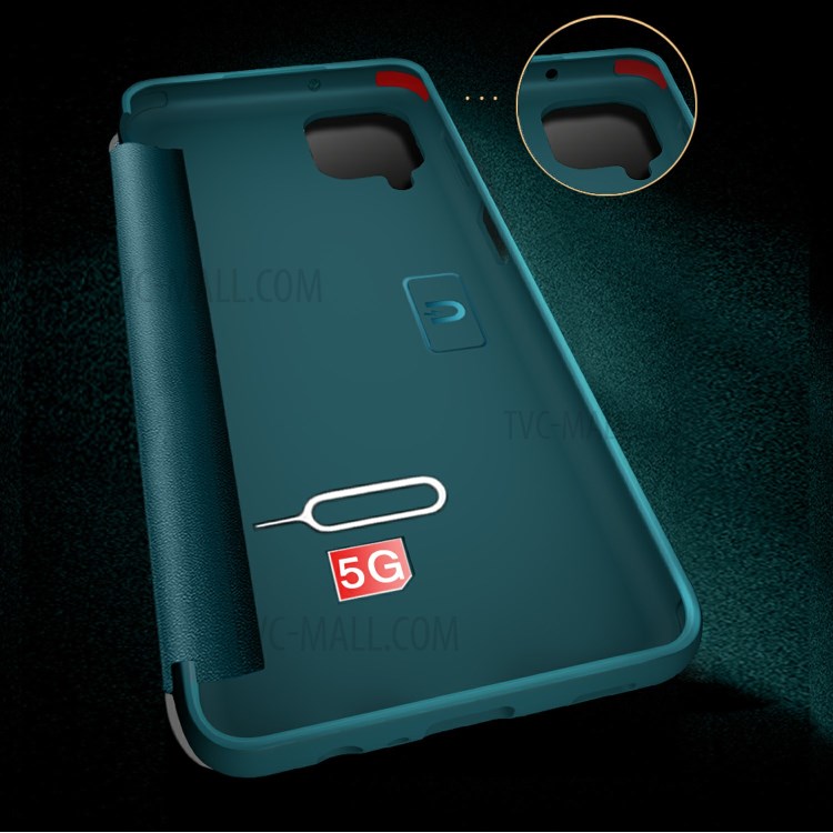 Ultra Thin Bulit-in Ejector and SIM Card Slots Elegant Leather Cover for Samsung Galaxy A12 - Blackish Green-3