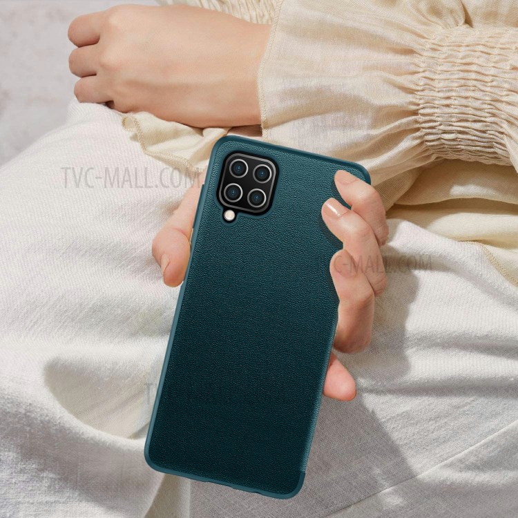 Ultra Thin Bulit-in Ejector and SIM Card Slots Elegant Leather Cover for Samsung Galaxy A12 - Blackish Green-4
