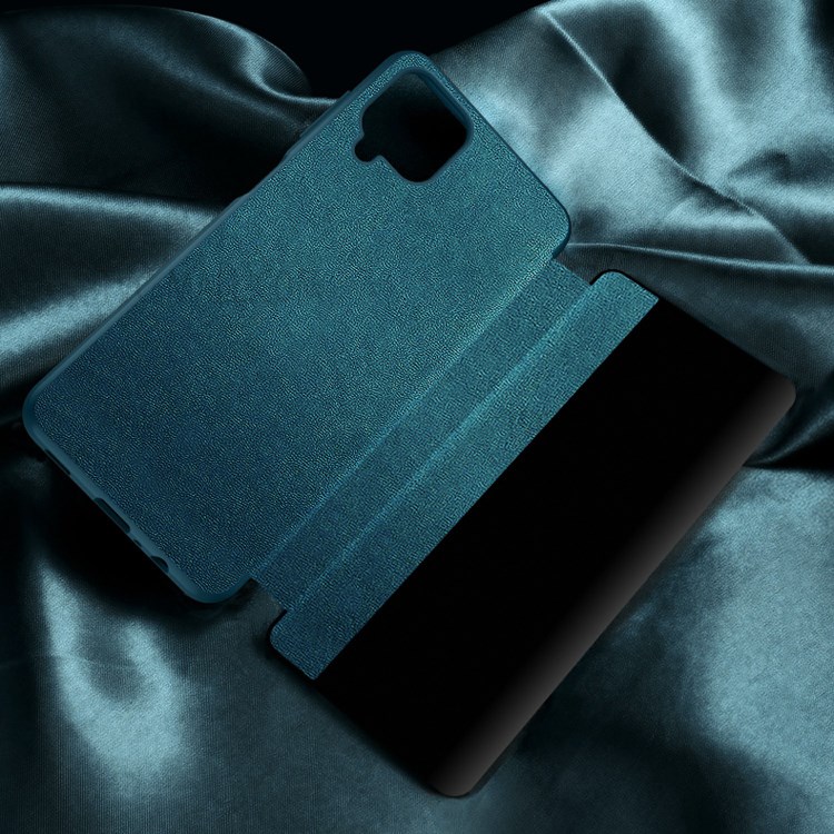 Ultra Thin Bulit-in Ejector and SIM Card Slots Elegant Leather Cover for Samsung Galaxy A12 - Blackish Green-6