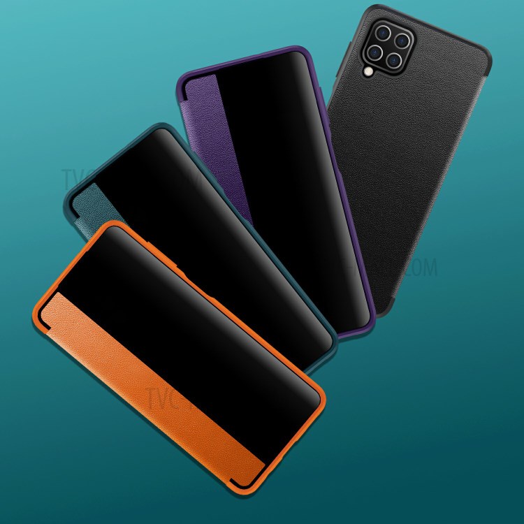 Ultra Thin Bulit-in Ejector and SIM Card Slots Elegant Leather Cover for Samsung Galaxy A12 - Blackish Green-8