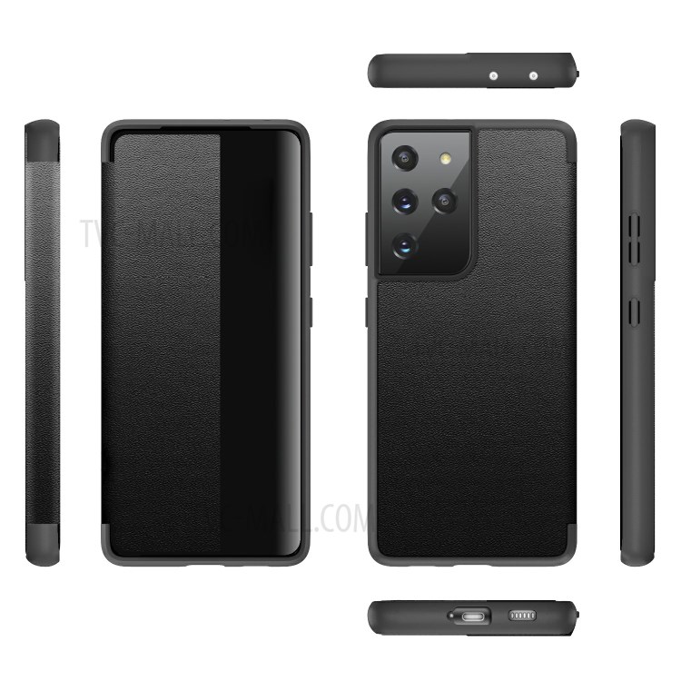 Caja De Cuero Ultra Delgada De Estilo Elegante Para Samsung Galaxy S21 Ultra 5G Protección Resistente A La Caída Shell - Verde Negruzco-5