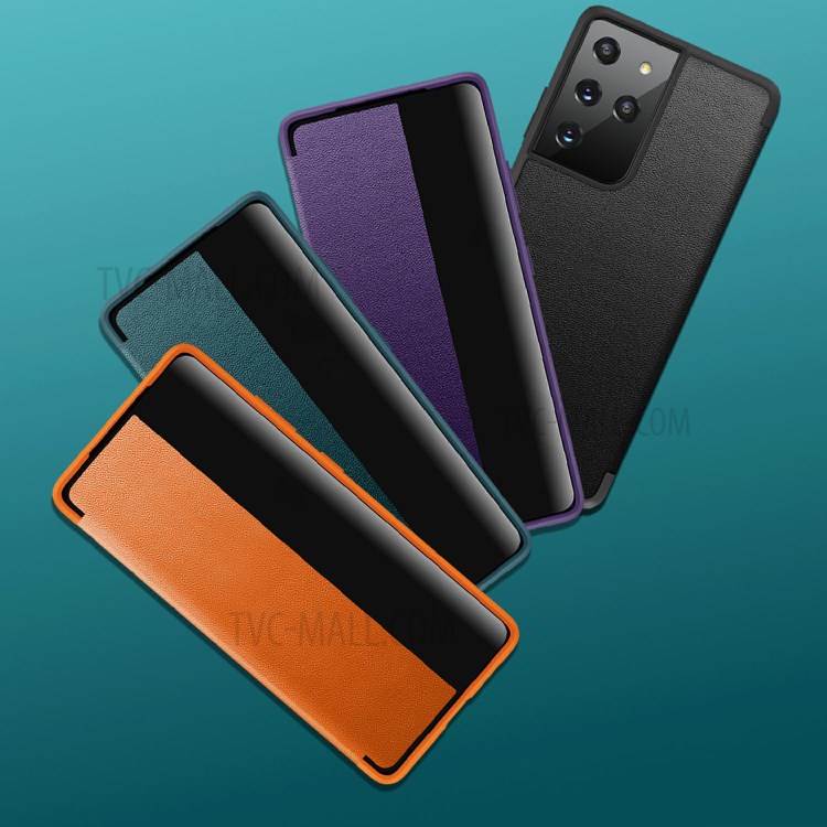 Caja De Cuero Ultra Delgada De Estilo Elegante Para Samsung Galaxy S21 Ultra 5G Protección Resistente A La Caída Shell - Verde Negruzco-7