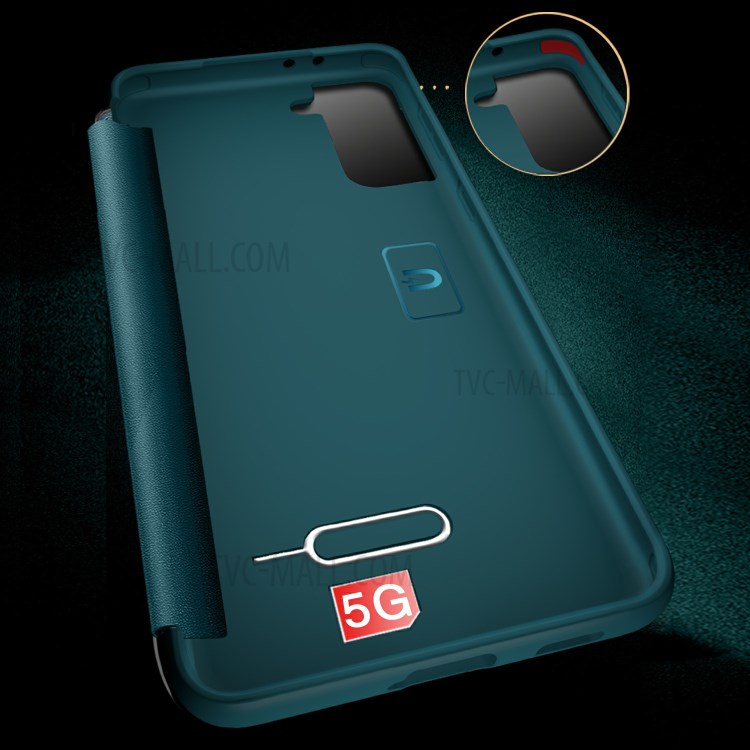 Elegant Style Anti-drop Leather Flip Case for Samsung Galaxy S21 5G Mobile Phone Protector Shell - Blackish Green-3