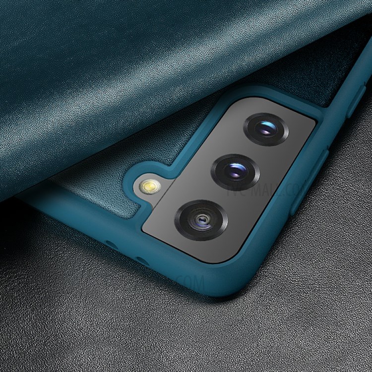 Elegant Style Anti-drop Leather Flip Case for Samsung Galaxy S21 5G Mobile Phone Protector Shell - Blackish Green-5
