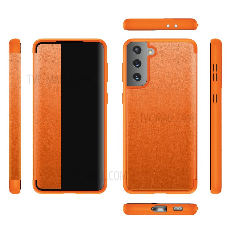 Elegant Style Anti-drop Leather Flip Case for Samsung Galaxy S21 5G Mobile Phone Protector Shell - Blackish Green-6