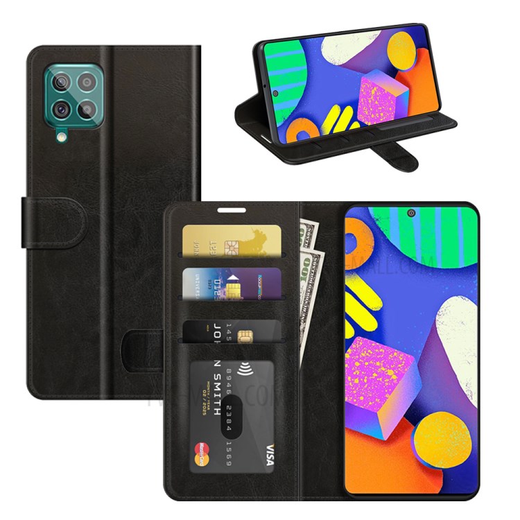Crazy Horse Texture Leather Mobile Phone Case Shell for Samsung Galaxy F62 / M62 - Black-8