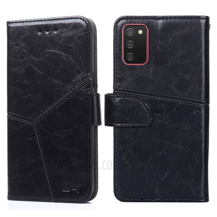 Splicing Geometric Pattern Wallet Stand Leather Phone Cover for Samsung Galaxy A02s (166.5x75.9x9.2mm) - Black-1