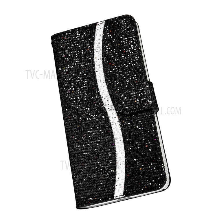 Wallet Stand Design Glittery Powder Splicing Leather Case for Samsung Galaxy A02s (166.5x75.9x9.2mm) - Black-9