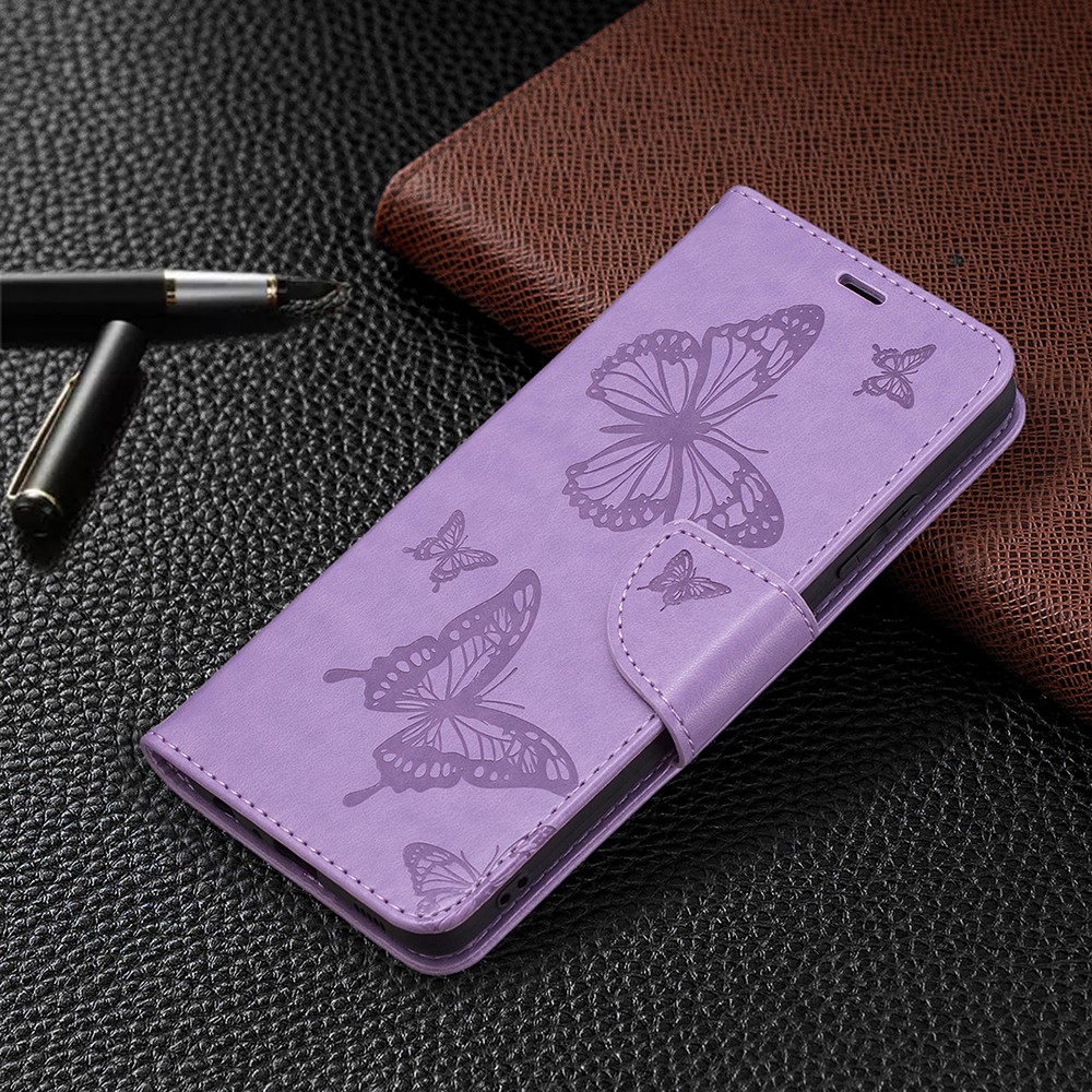 Imprint Butterfly Leather Wallet Case Для Samsung Galaxy A32 4G (версия Eu) - Пурпурный-7