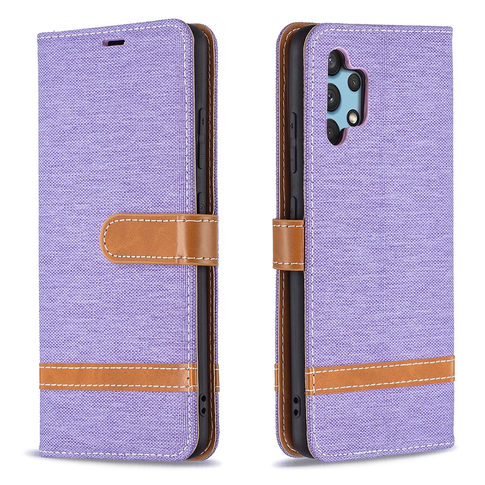 Assorted Color Jeans Cloth Leather Wallet Stand Case for Samsung Galaxy A32 4G - Purple-1