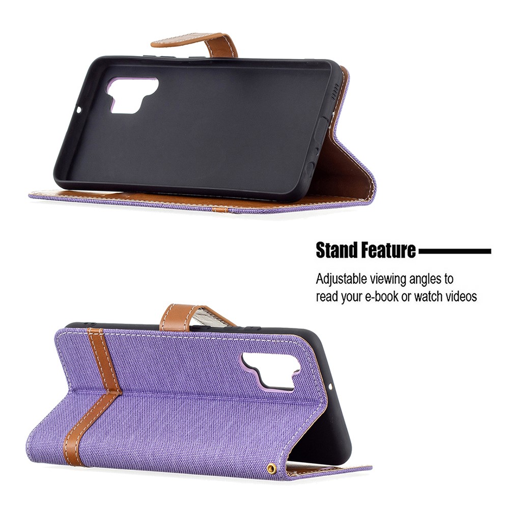 Assorted Color Jeans Cloth Leather Wallet Stand Case for Samsung Galaxy A32 4G - Purple-2