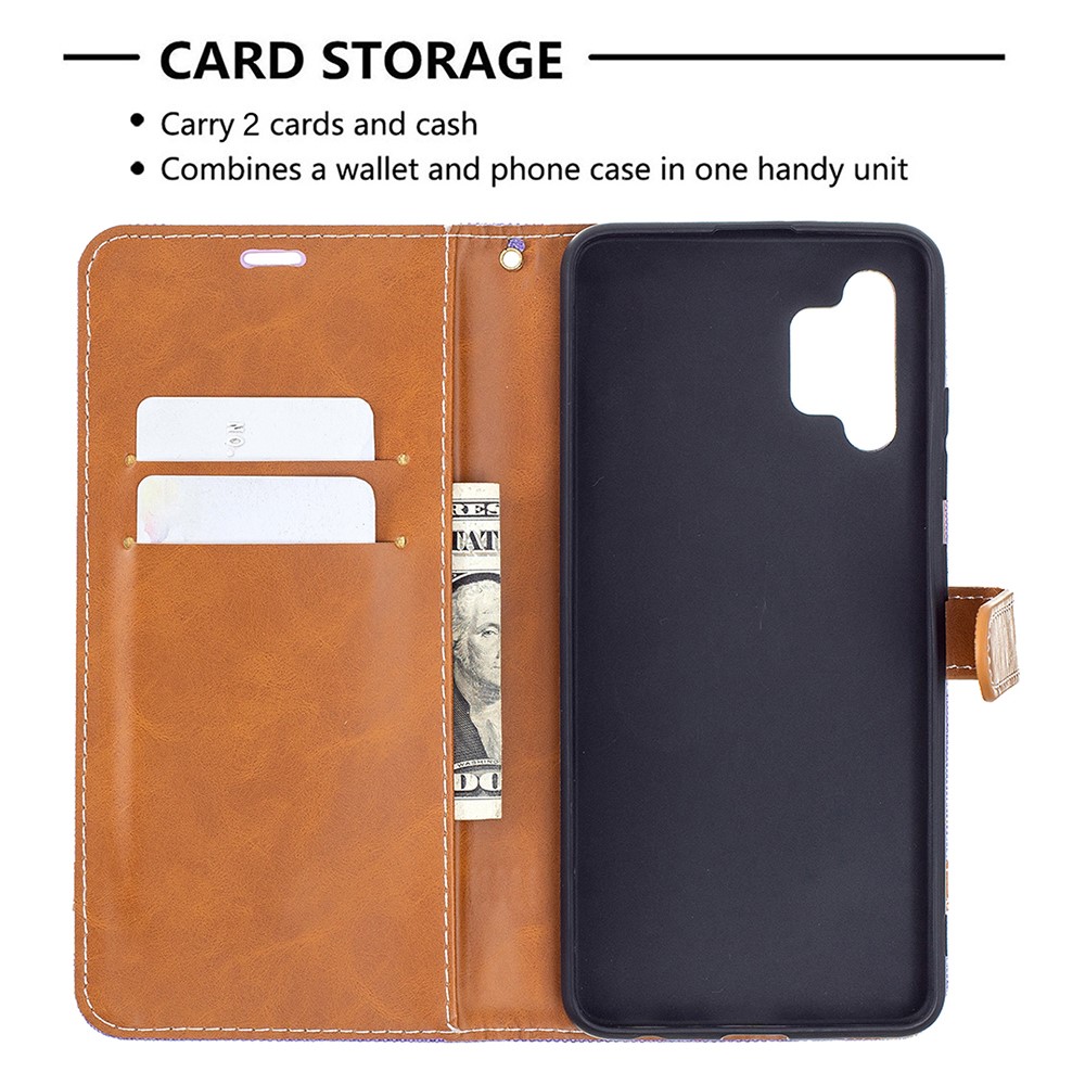 Assorted Color Jeans Cloth Leather Wallet Stand Case for Samsung Galaxy A32 4G - Purple-3